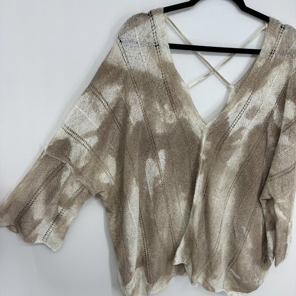POL Open Knit Tie Dye Sweater M Relaxed Fit Lightweight Boho Tan Cream - Picture 4 of 7